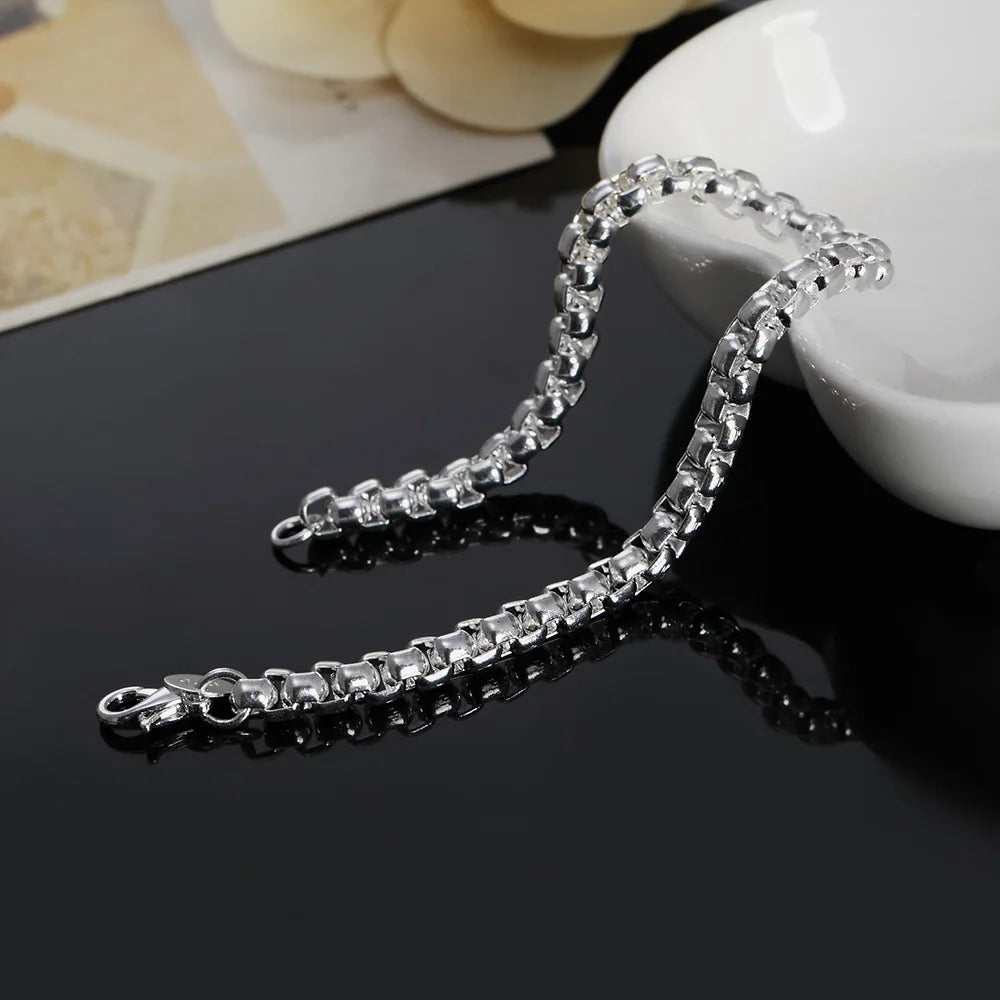Classic Round Box Chain Sterling Silver Bracelet - 20cm
