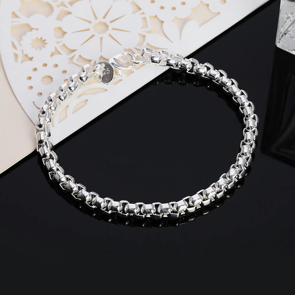 Classic Round Box Chain Sterling Silver Bracelet - 20cm