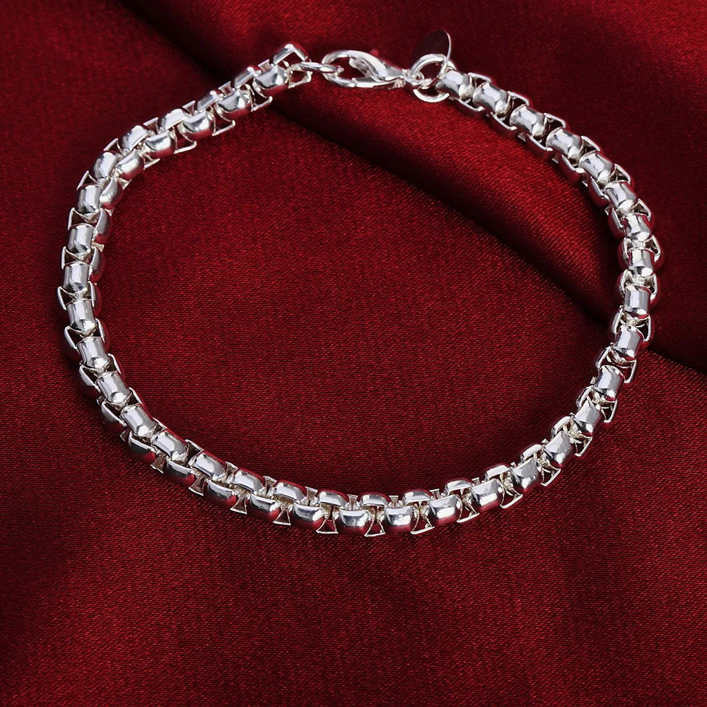 Classic Round Box Chain Sterling Silver Bracelet - 20cm